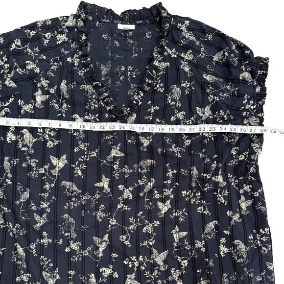 J. Jill Top Floral Bird Short Sleeve Blouse Ruffle Navy Blue Womens Size 4X - Picture 6 of 8